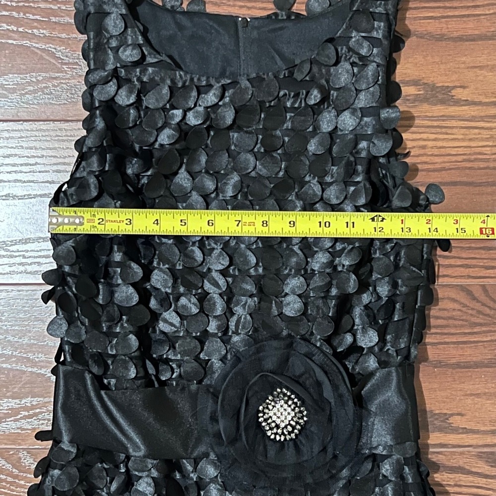 B. Darlin Petal Applique Dress Women 5/6 Black Excellent Rhinestone Rosette Sash - Picture 2 of 4